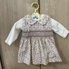 プチマインpetite main 花柄ワンピース　ロンパースセット70