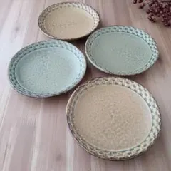 市松小皿・４枚　茶＆緑　美濃焼〈新品・未使用〉