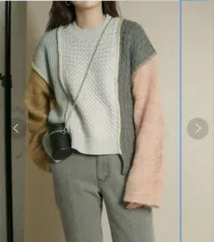 KBF 春色ニット　カラーパッチワークニット　ケーブル