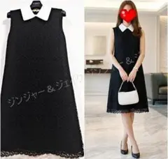 上品♡清楚 FOXEYフォクシー 美シルエット 白襟 レース ワンピース黒38