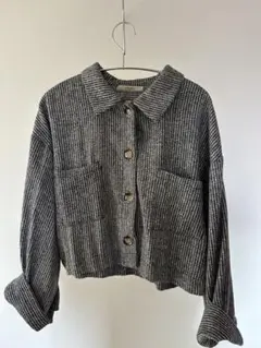 Alley by w closet ストライプ柄 クロップドジャケット グレー