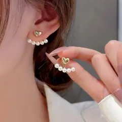 5連 パールピアス ハート ゴールド 韓国 真珠 フォーマル 結婚式 クリスマス