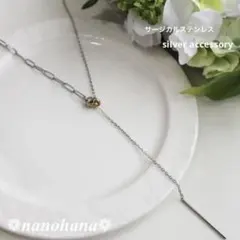 サージカルステンレス Y字 ロングネックレス Wカラー シルバー 金属アレ対応