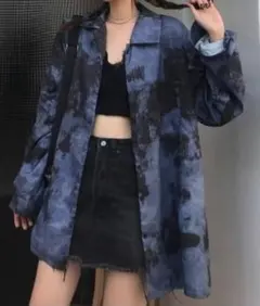 シャツ 男女共同 長袖 ブルー系　個性的 大きいサイズ