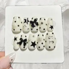 ネイルチップ つけ爪 韓国 ドット リボン 星 ウィッシュコア バレエコア