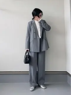 美品 24年モデル ユニクロ ダブルジャケット タックワイドパンツ グレー S