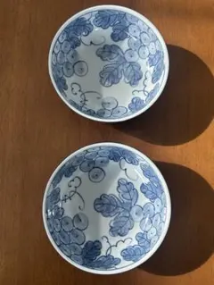 【美品】和食器 睦美窯 染付 葡萄文様 編み目 小鉢 デザートボウル 縁起物