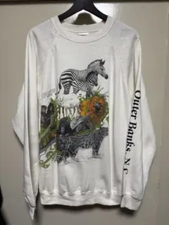 80'S Hanes ヘインズ　ラグランスウェット　トレーナー　動物　アニマル柄