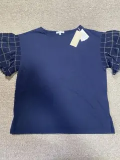 studio CLIP ネイビー フリル袖 Tシャツ M