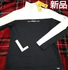 FILA レディースゴルフウェア モックネック 長袖シャツ L 黒/白 新品