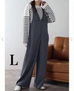 ボンジュールサガン　フロントジップVネックストレッチサロペット　グレー　L