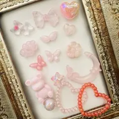 ハンドメイド　ブルー　まとめ　パーツ　資材　ストラップ　ビーズ　カスタム　ハート