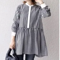 美品！SHIPS ギンガムチェック ペプラムシャツブラウス