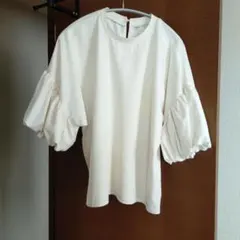 Coca/クリーム色 バルーンスリーブ トップス (フリーサイズ)