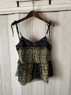 ◆Newlyme/ニューリーミー/夢展望/グリーン系花柄シフォンキャミソール◆w