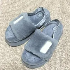 UGG グレー ファー スライド サンダル スリッポン 23cm