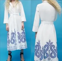 刺繍入り　ホワイト　シャツワンピース　羽織