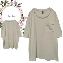【Dazy-Less】半袖Tシャツリブ♡胸元首元バール装飾【М】アイボリー