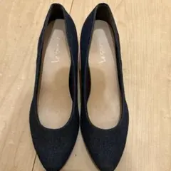 デニム パンプス ダークブルー 5cmヒール