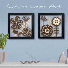 壁掛け 切り絵・透過アート【北欧風フラワーアート 北欧の花B 2枚組 v9】