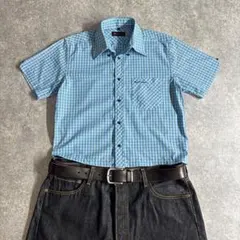 Ben Sherman 半袖チェックシャツ 短丈 ボックス cboy 水色のサムネイル