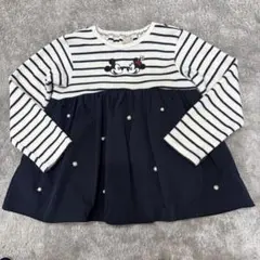 【プティマイン】ミッキー＆ミニー　ボーダー カットソーチュニック♪110㎝