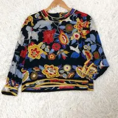 レオナール 長袖 カットソー ウールシルク 花柄 トリム リボン L