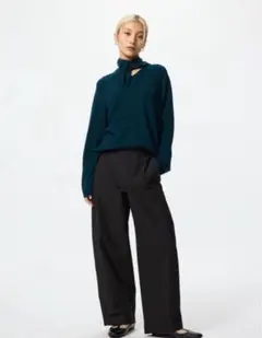 ジャージーバレルレッグパンツ　XLサイズ ブラック