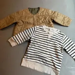 キッズ無印セット　ベージュキルティングジャケットとストライプトレーナーセット