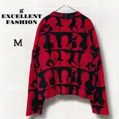 【個性派/ビンテージ】ジー エクセレント ファッション　総柄ニット　M ウール混