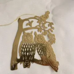 【40】ドイツ製　窓飾り　オーナメント　真鍮製　金メッキ　フクロウ　ヴィンテージ