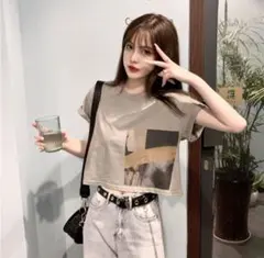 トレンド Tシャツ ストリートカルチャー アースカラー　グレー