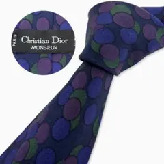 Christian Dior シルクネクタイ ドット柄 ネイビー