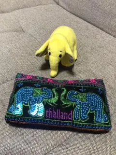 ジムトンプソン　黄色い象のぬいぐるみ　象柄のポーチとセット