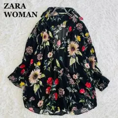 ザラウーマン 総柄 ボタニカル 花柄ブラウス 長袖スキッパーシャツ 梨花着用