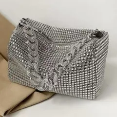 メタリック3way ショルダーバッグ シルバー パーティーバッグ