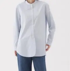 無印良品　洗いざらし　ブロード　スタンドカラー　ロングシャツ　M