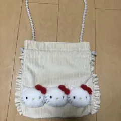 merry jenny ハローキティ もこもこショルダーbag ホワイト　巾着 merry jenny（メリージェニー）の「【ハローキティコラボ】もこもこ