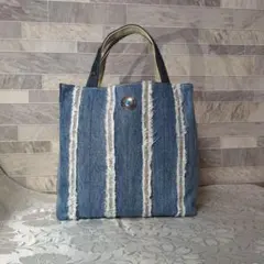 リメイクデニム、トートバッグ、パッチワーク、コンチョボタン