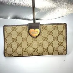 美品✨グッチ　ラブリーハート♥️キャンバス　GG柄　二つ折り財布　長財布　金ロゴ グッチ GUCCI 長財布 GGキャンバス ラブリーハート 二つ折り - メルカリ