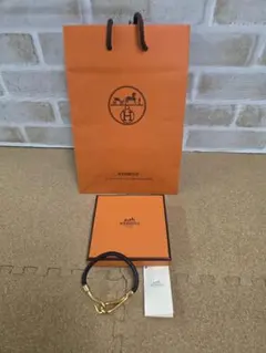 HERMES ジャンボブレスレット レザー ブラック ゴールド金具のサムネイル