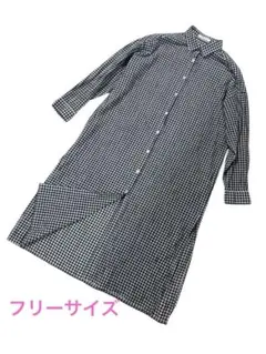 美品 ギンガムチェック シャツワンピース ヘビロテ コットン フリーサイズ