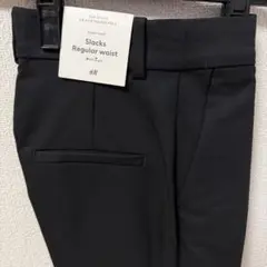 H&M スラックス レギュラーウエスト アンクル丈 パンツ 黒 ブラック 新品