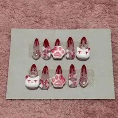 ネイルチップ 量産型 地雷系 サブカル ピンク 血みどろ 猫 肉球 リボン