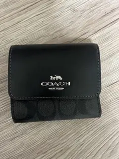 【美品】COACH 三つ折り財布 黒 モノグラム