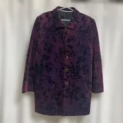 紫と黒の花柄ボタン付きコート　早い者勝ち　最安値