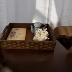 ヴィンテージ　バスケット風　木製　トレー　お盆　トレイ