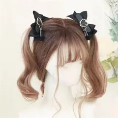 レディース ヘアアクセサリー 髪飾り ハート リボン ヘアクリップ 黒2個セット