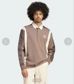 adidas originals ブラウン 長袖ポロシャツ ラグビーシャツ