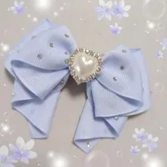 専用　ヘアリボン ヘアゴム　華やかドレープリボン　1122　ラインストーン　水色